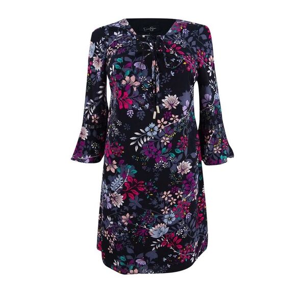 Jessica Simpson Women's Printed Peasant Dress - Black/Print - Picture 1 of 2